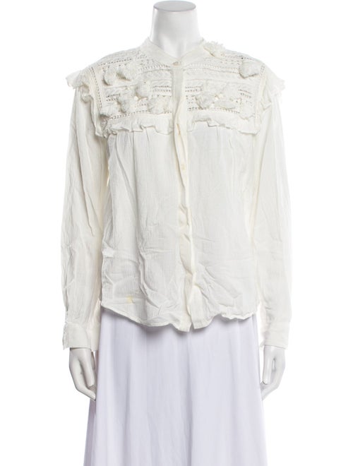 Sea New York Mock Neck Long Sleeve Button-Up Top