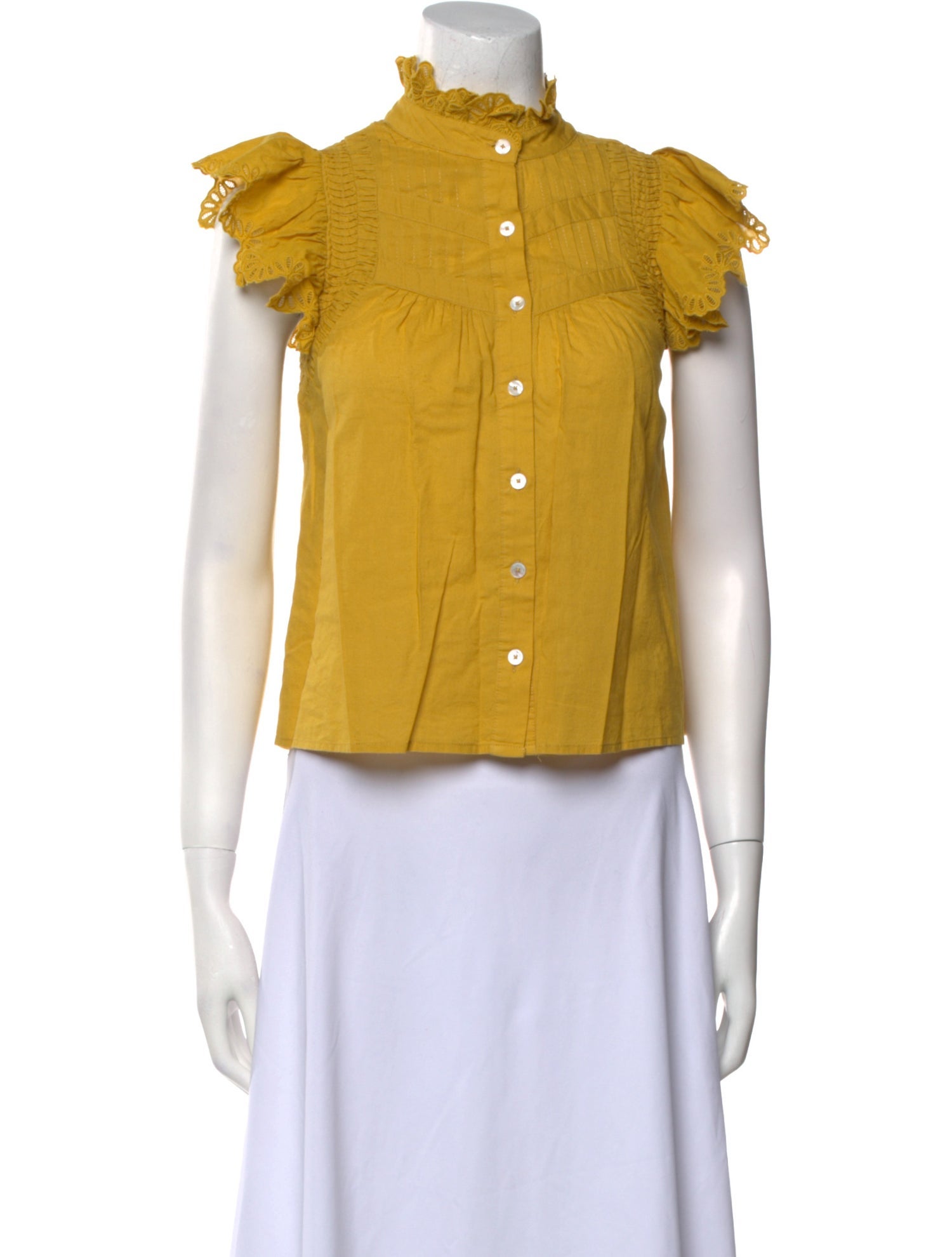 Sea New York Mock Neck Short Sleeve Button-Up Top