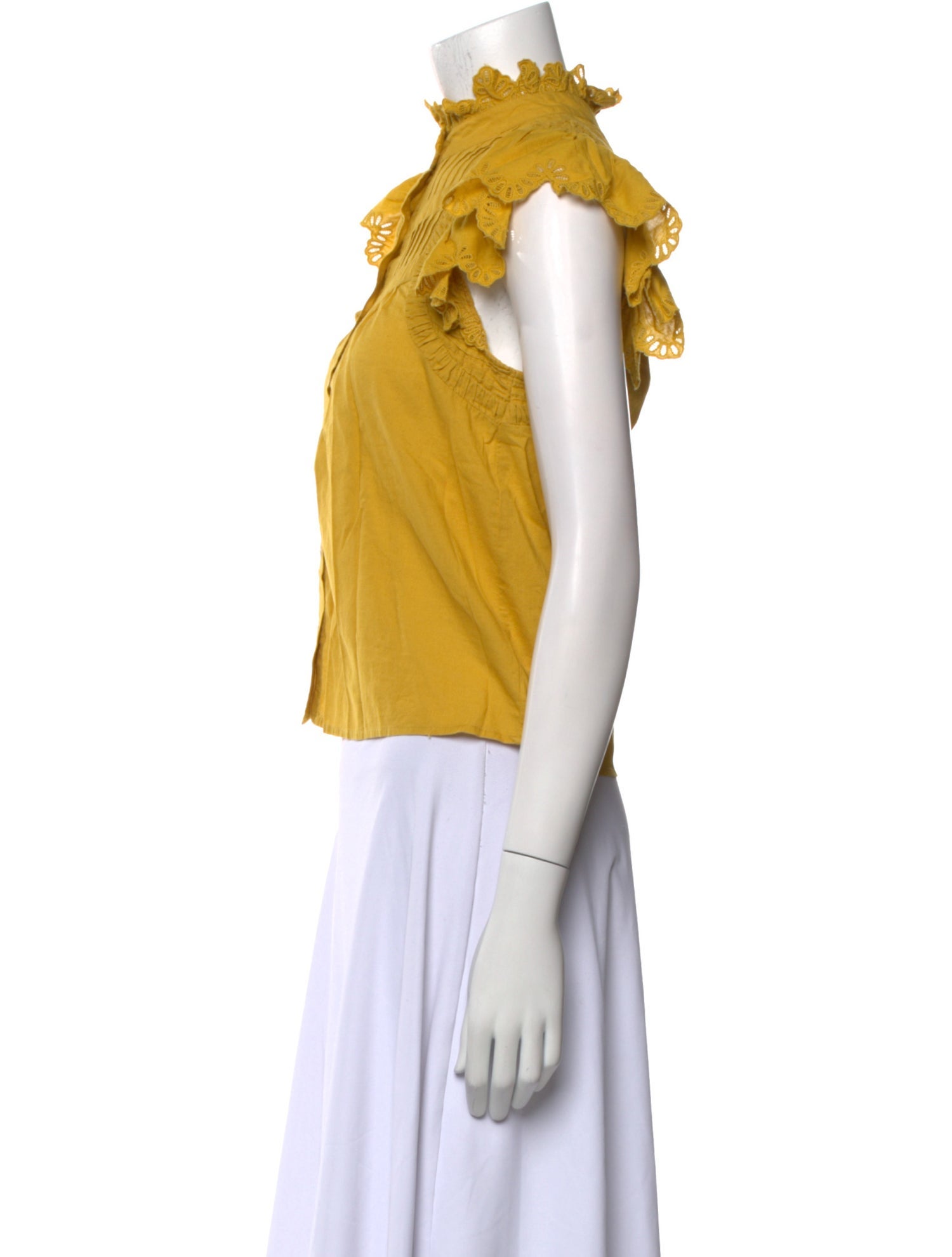 Sea New York Mock Neck Short Sleeve Button-Up Top