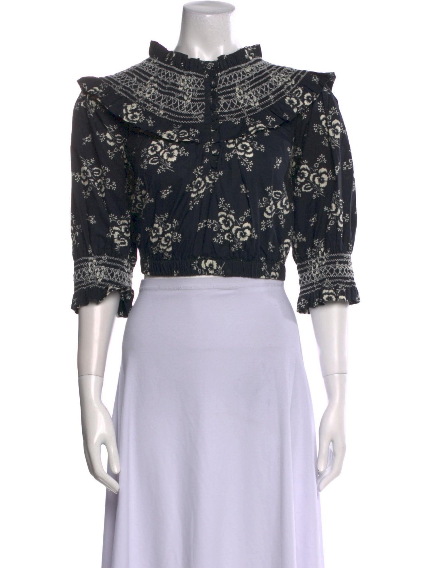 Sea New York Floral Print Mock Neck Crop Top