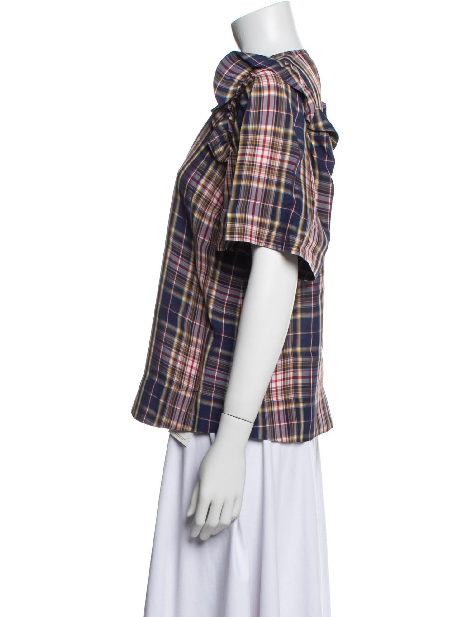 Sea New York Plaid Print V-Neck Button-Up Top