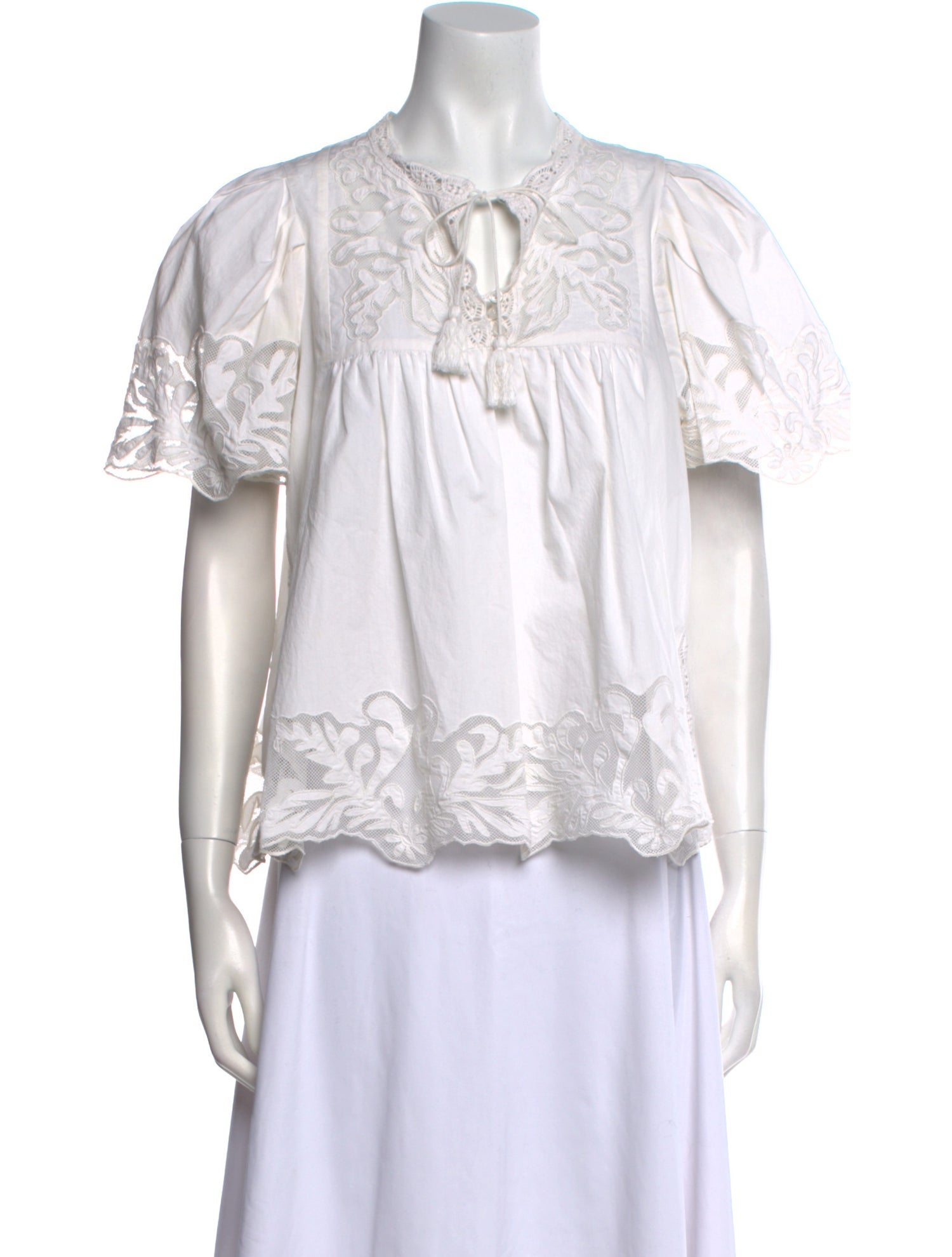 Sea New York Tie Neck Short Sleeve Blouse