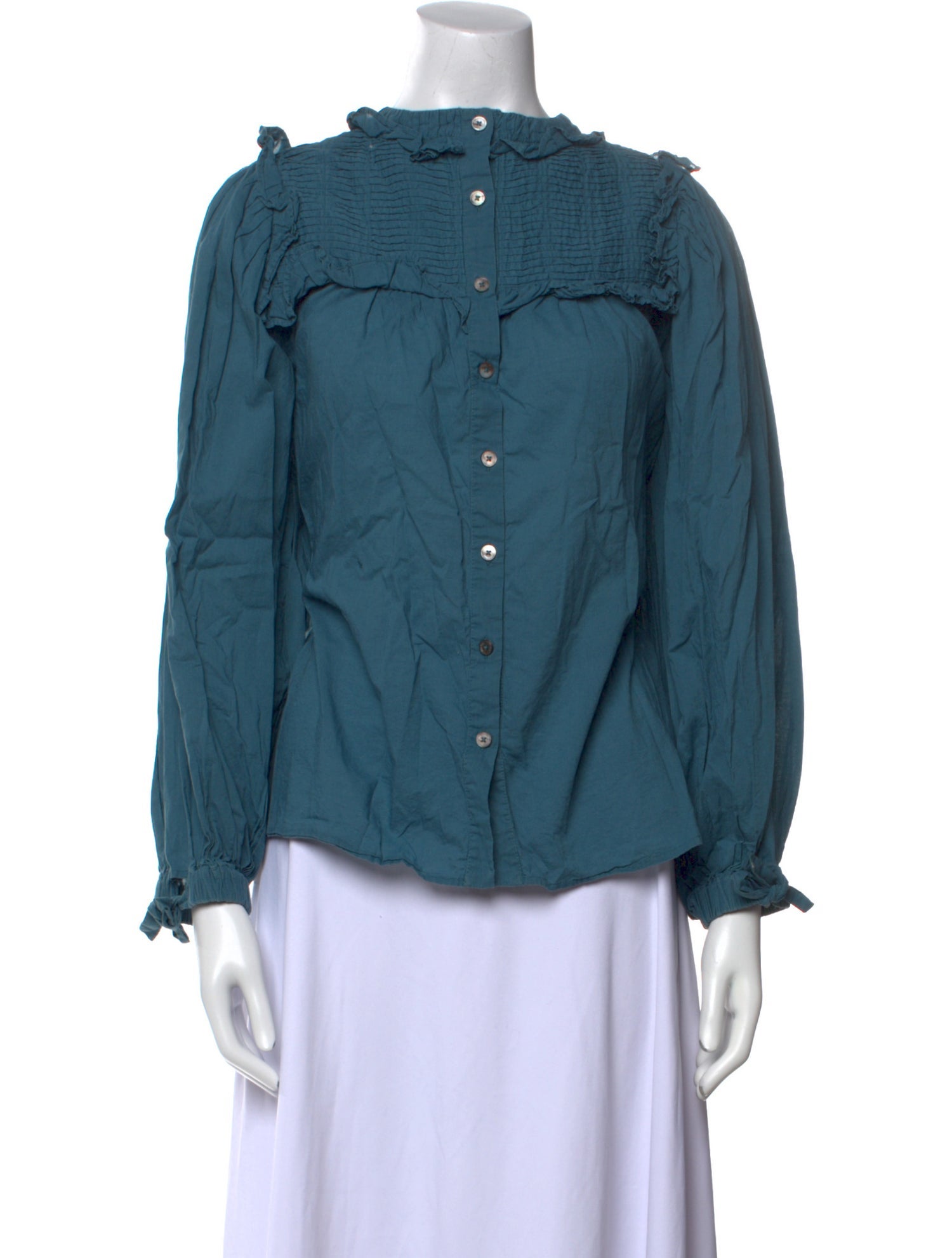 Sea New York Mock Neck Long Sleeve Button-Up Top