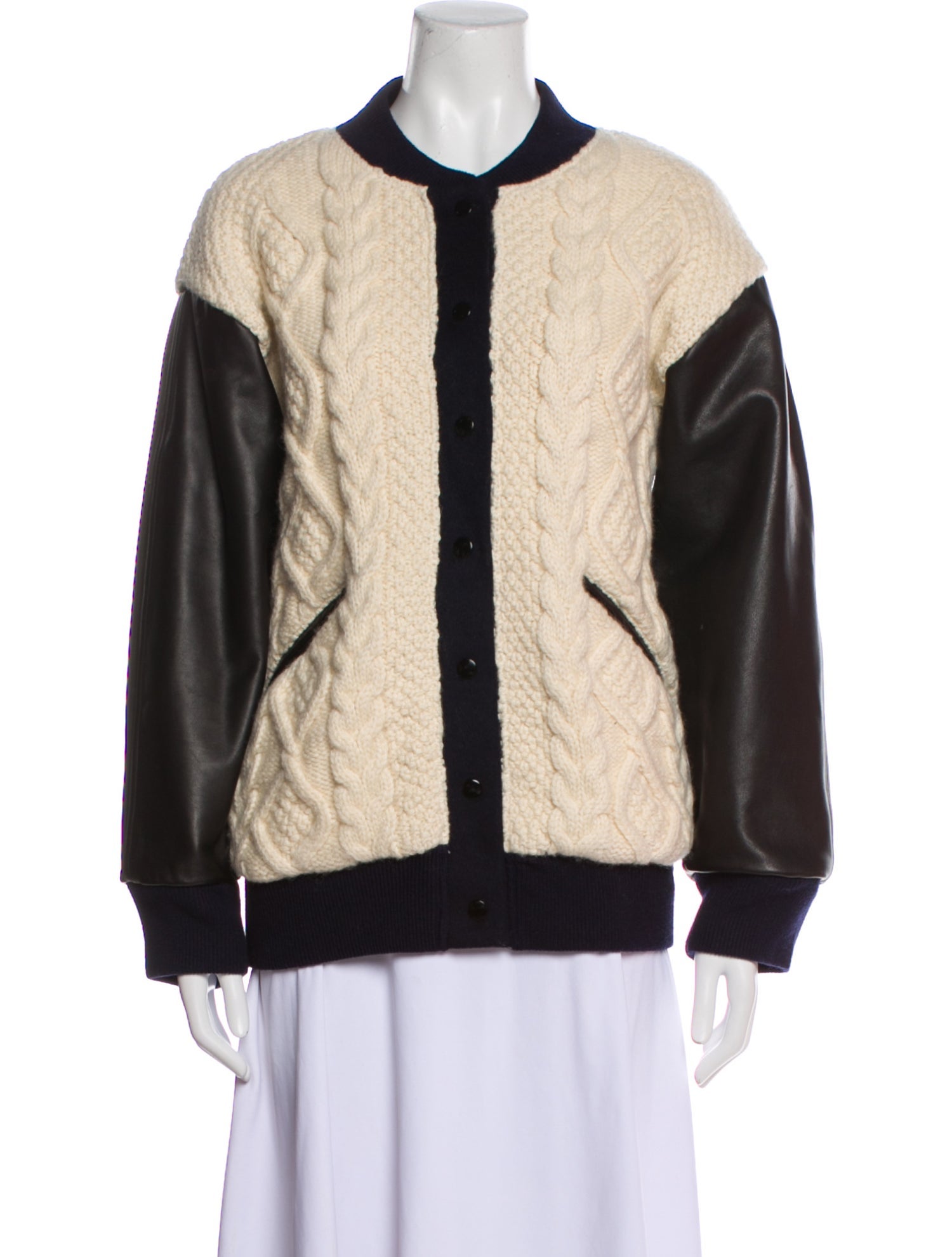 Sea New York Wool Colorblock Pattern Faux Fur Jacket