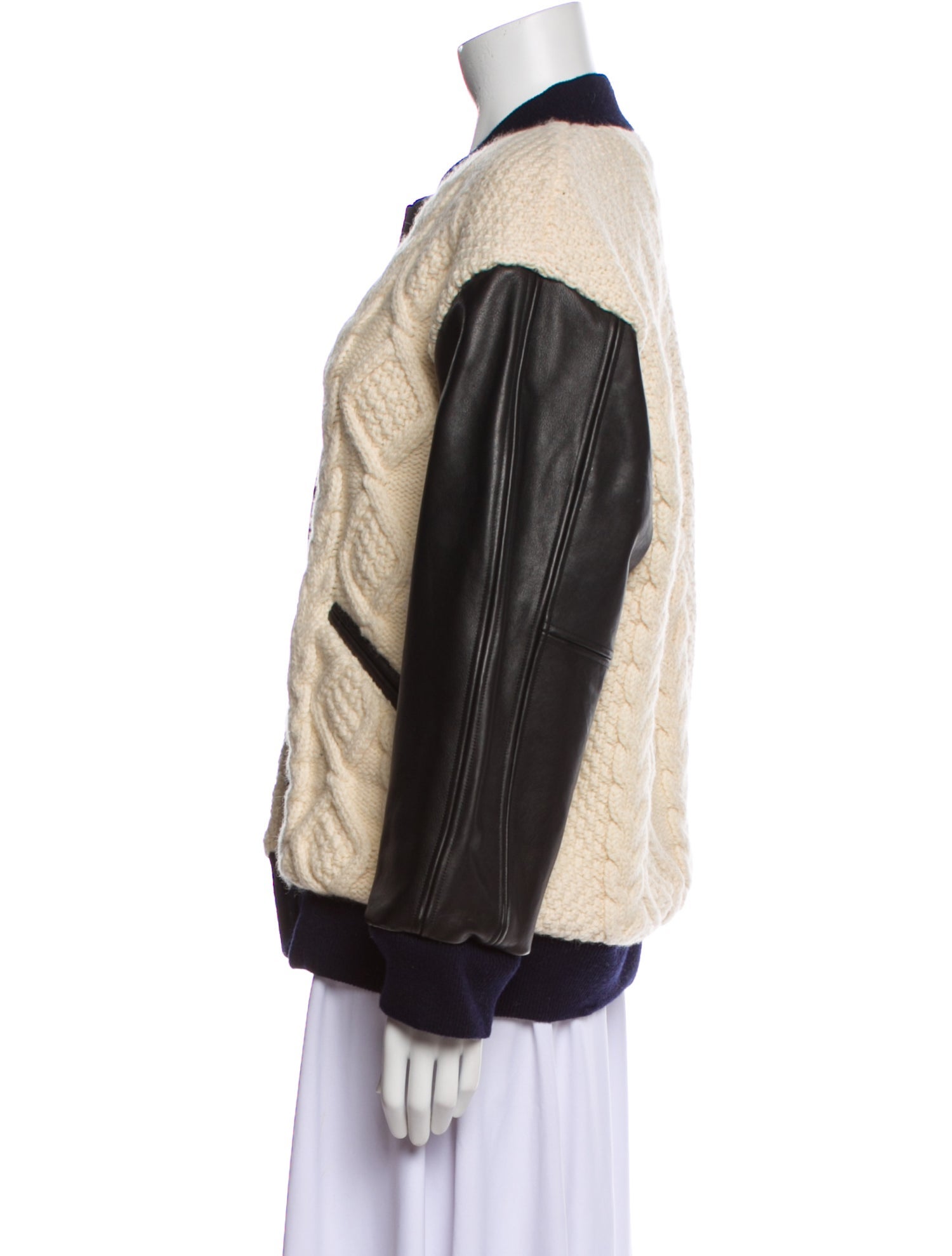 Sea New York Wool Colorblock Pattern Faux Fur Jacket