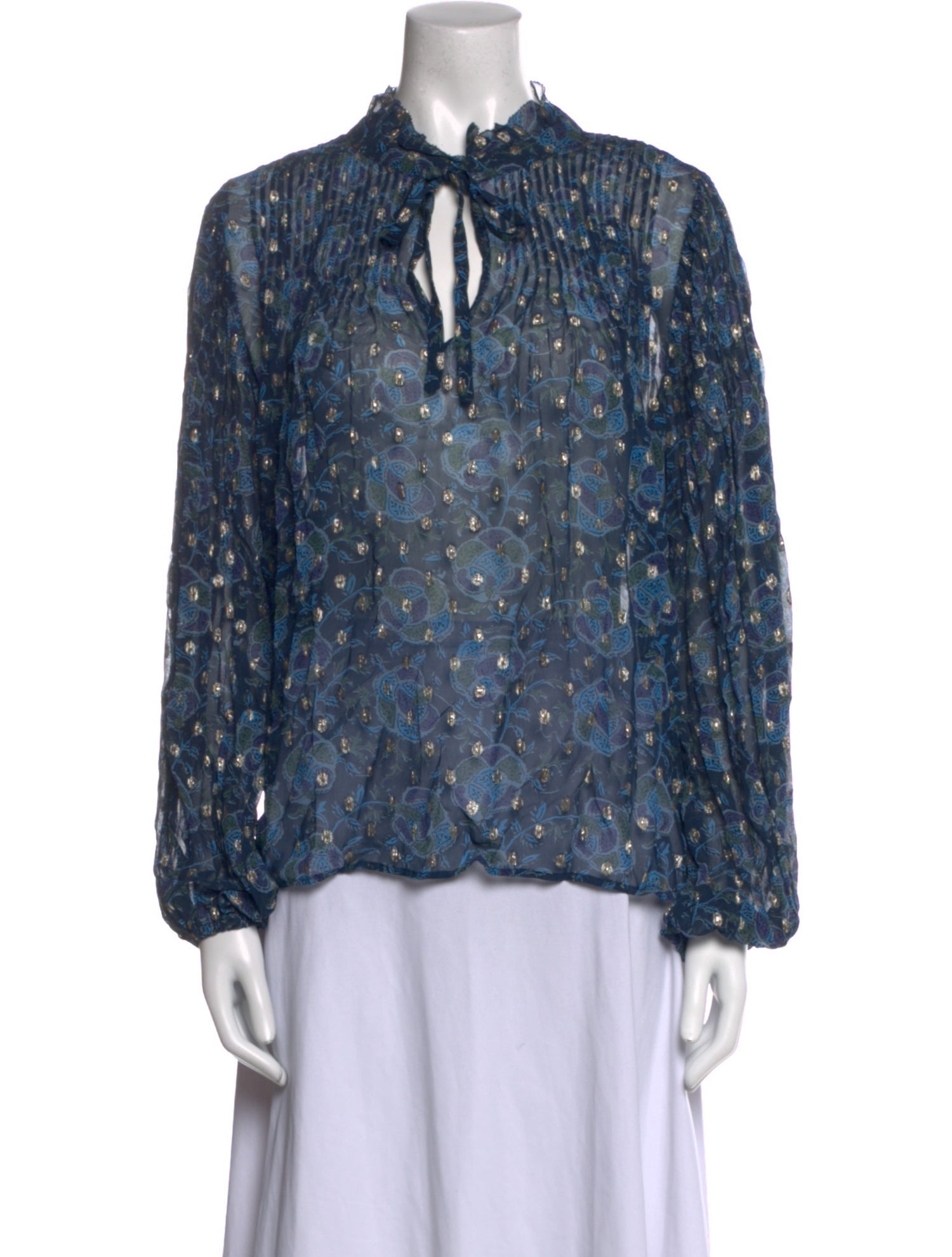 Sea New York Floral Print Tie Neck Blouse