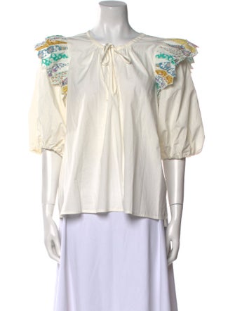 Sea New York Tie Neck Three-Quarter Sleeve Blouse