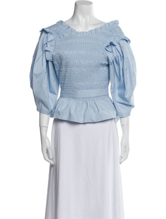 Sea New York Scoop Neck Three-Quarter Sleeve Crop Top