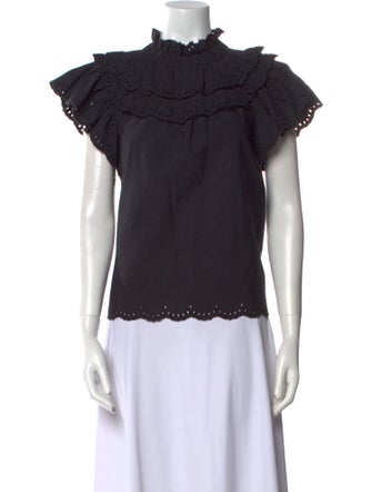 Sea New York Mock Neck Short Sleeve Blouse