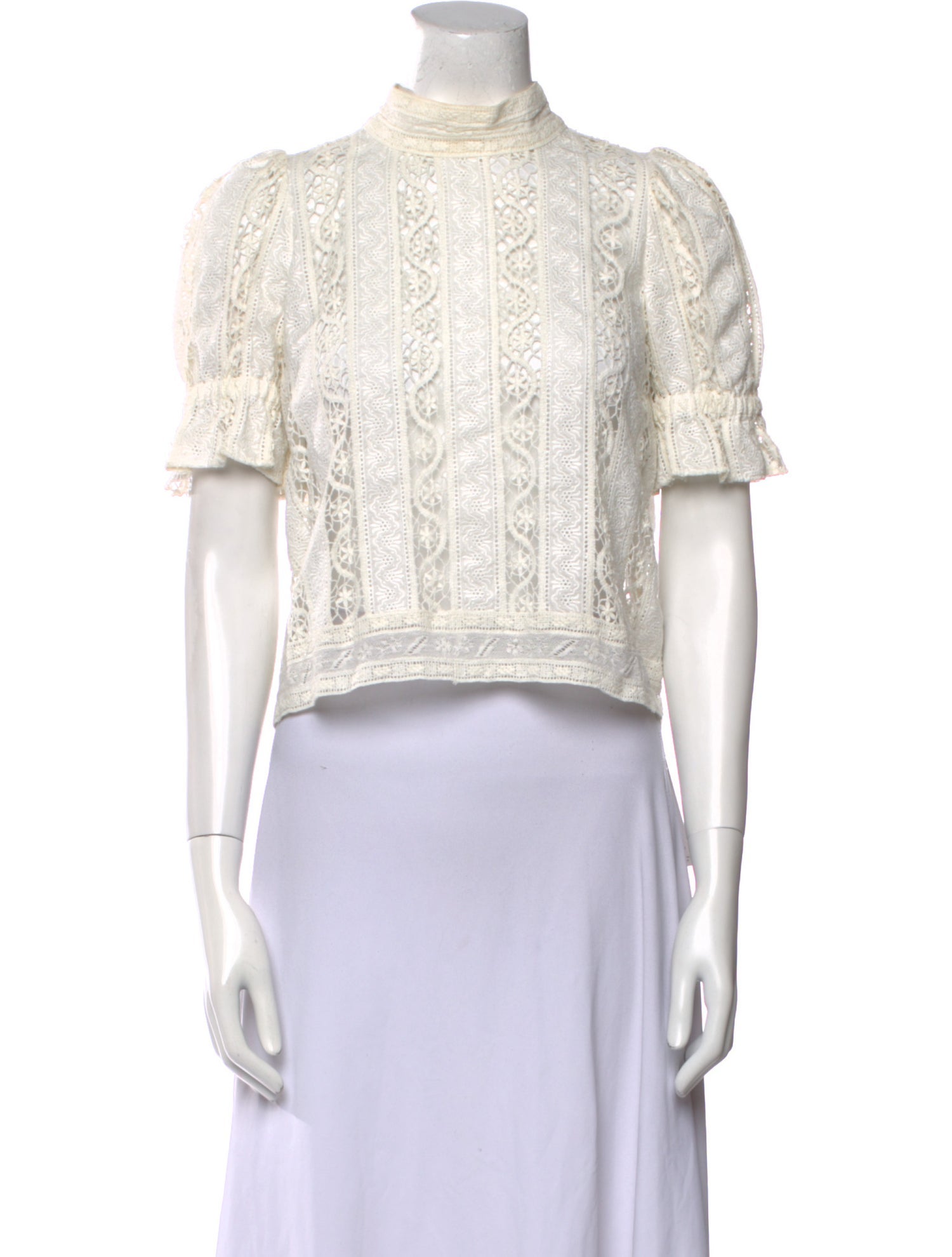 Sea New York Lace Pattern Mock Neck Crop Top