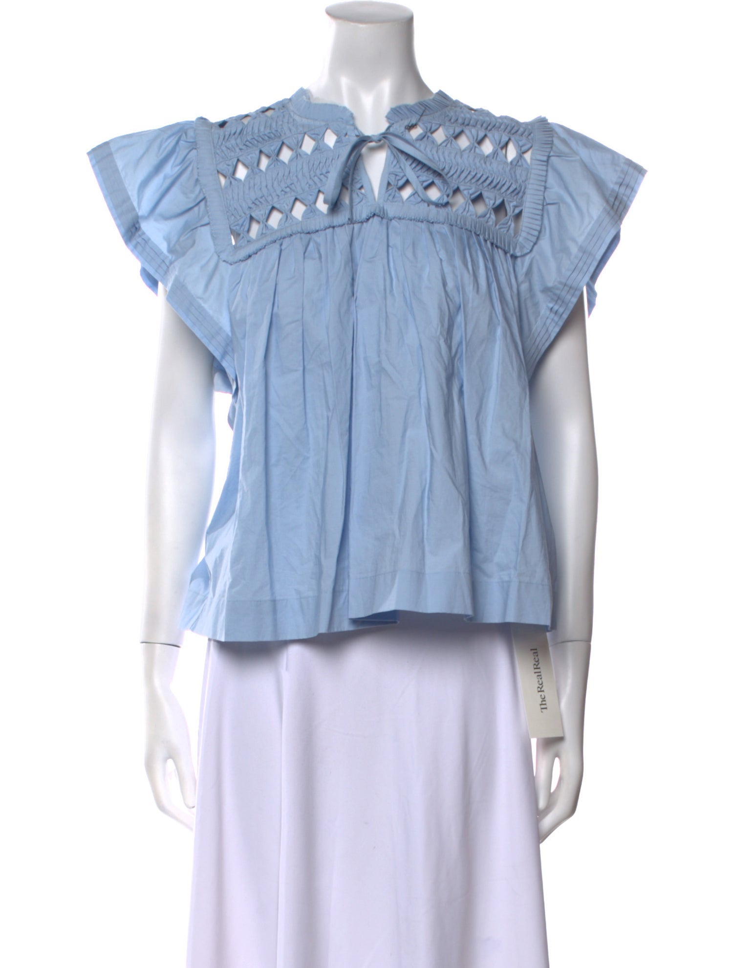 Sea New York Tie Neck Short Sleeve Blouse