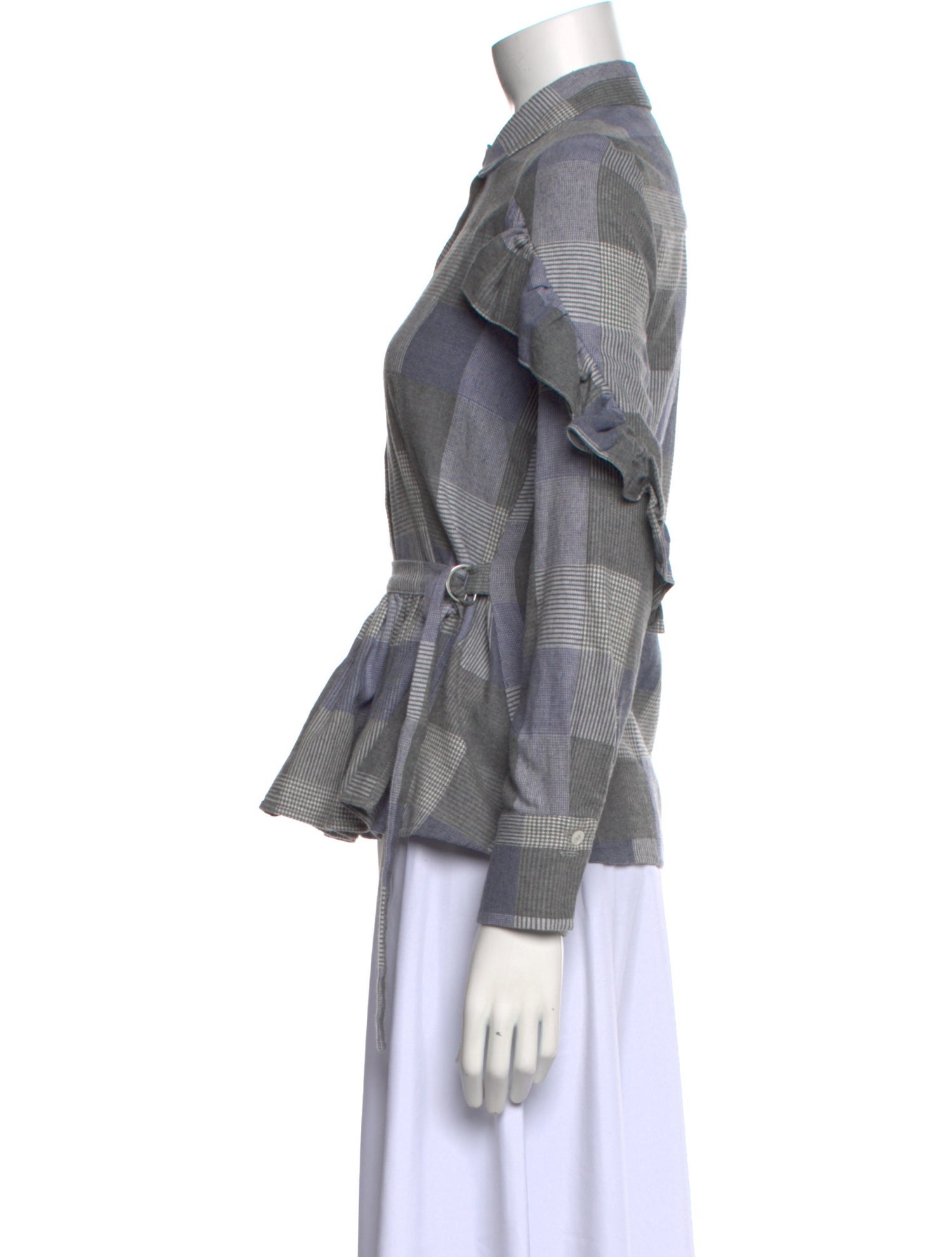 Sea New York Plaid Print Long Sleeve Button-Up Top