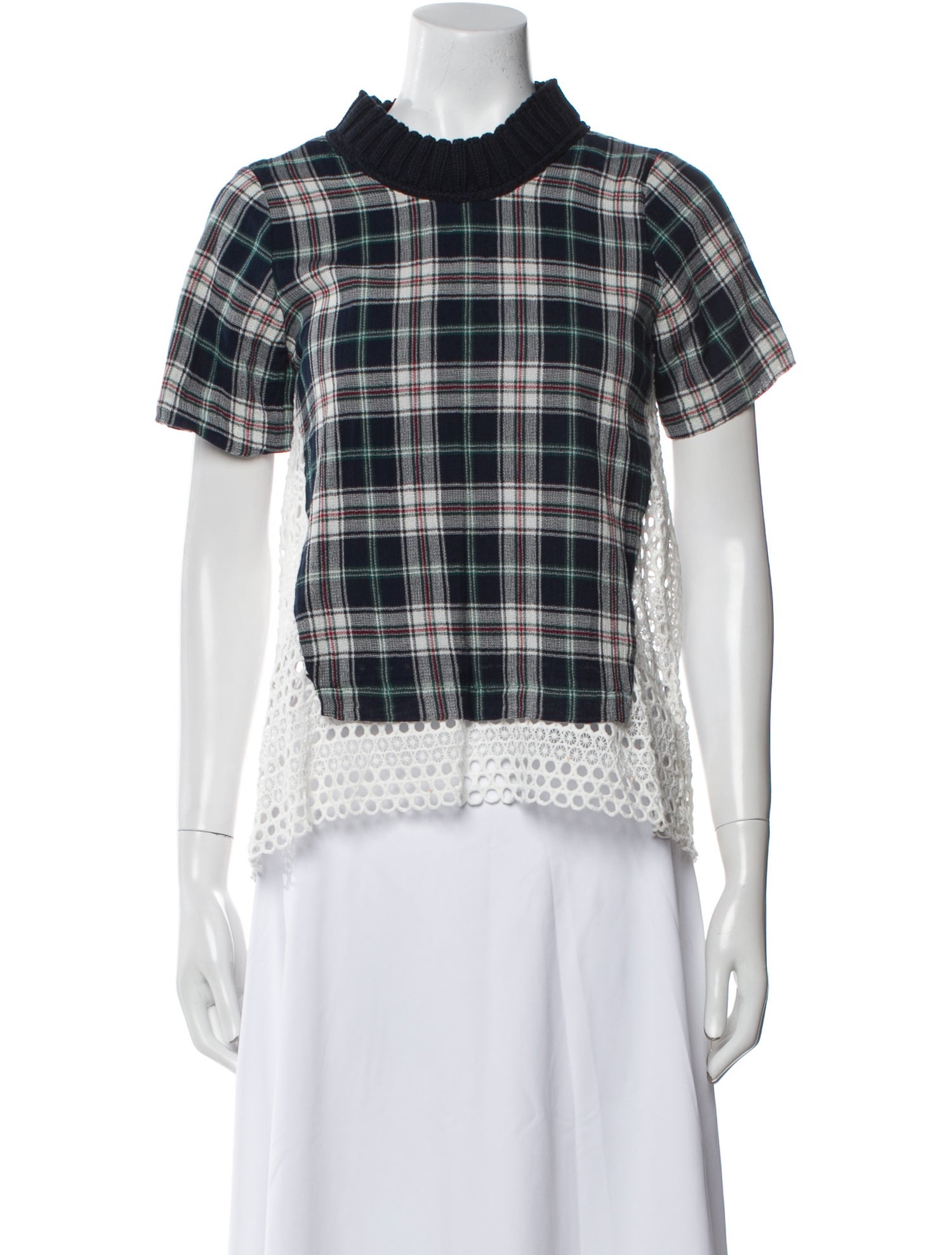 Sea New York Plaid Print Mock Neck Top