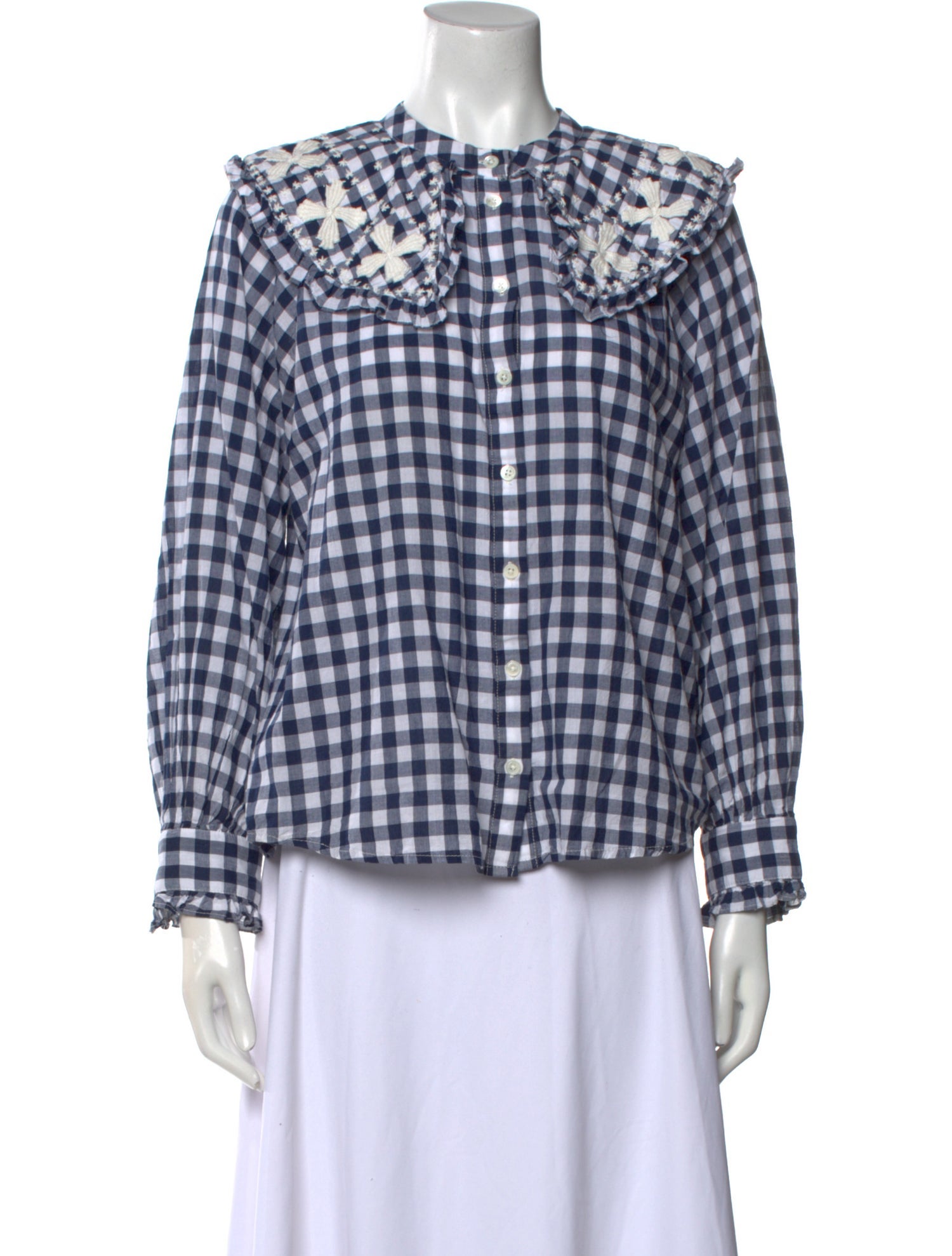 Sea New York Plaid Print Crew Neck Button-Up Top