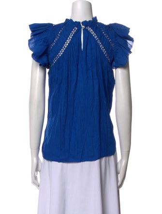 Sea New York Mock Neck Short Sleeve Blouse