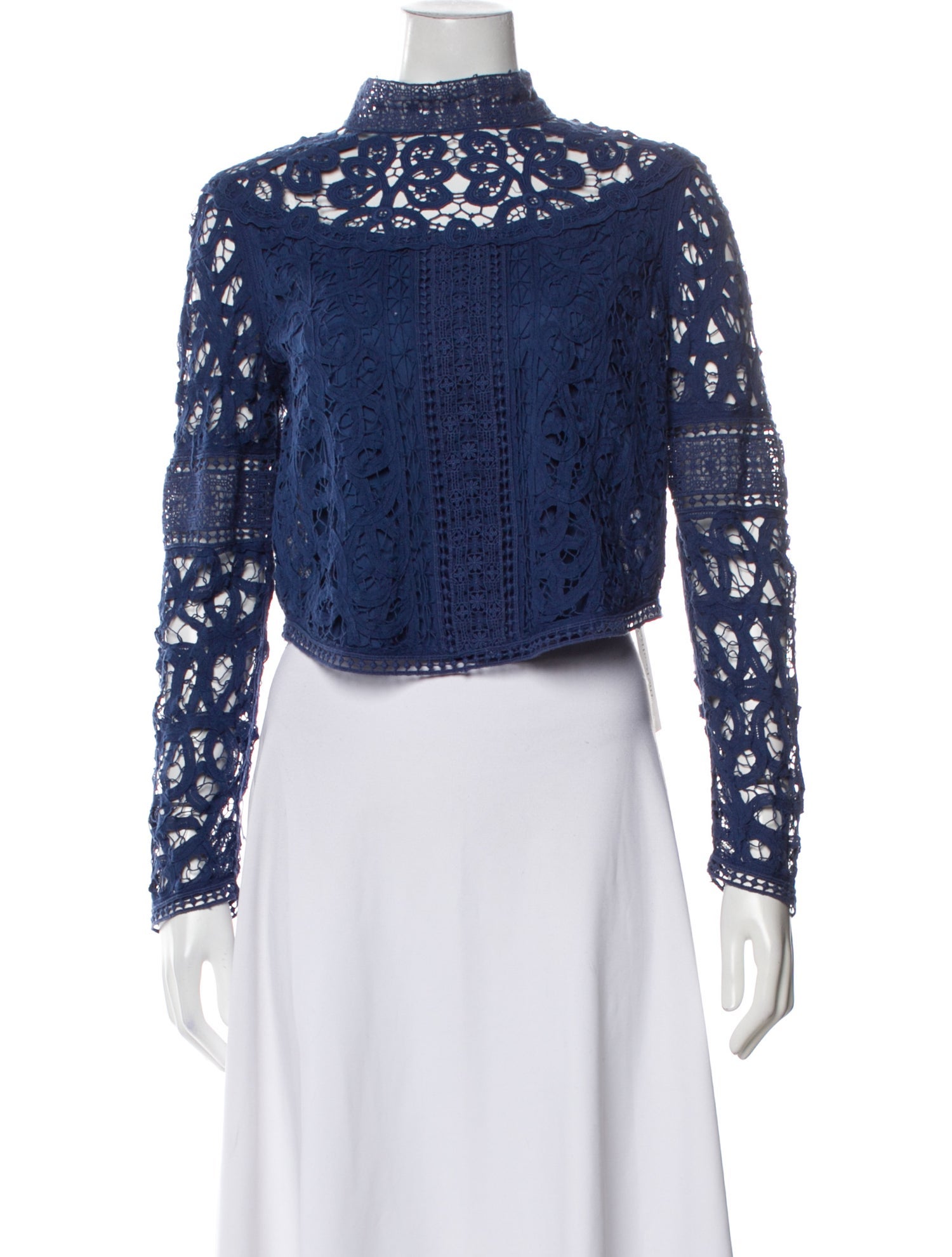 Sea New York Lace Pattern Mock Neck Crop Top