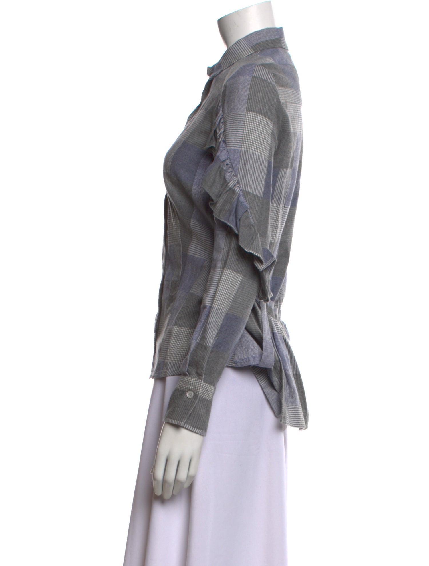 Sea New York Plaid Print Long Sleeve Button-Up Top