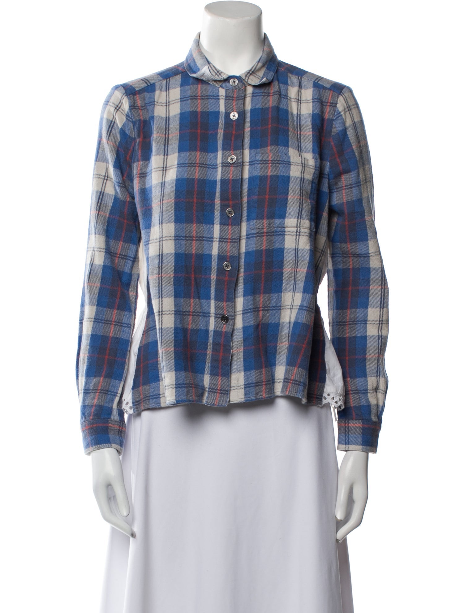 Sea New York Plaid Print Long Sleeve Button-Up Top