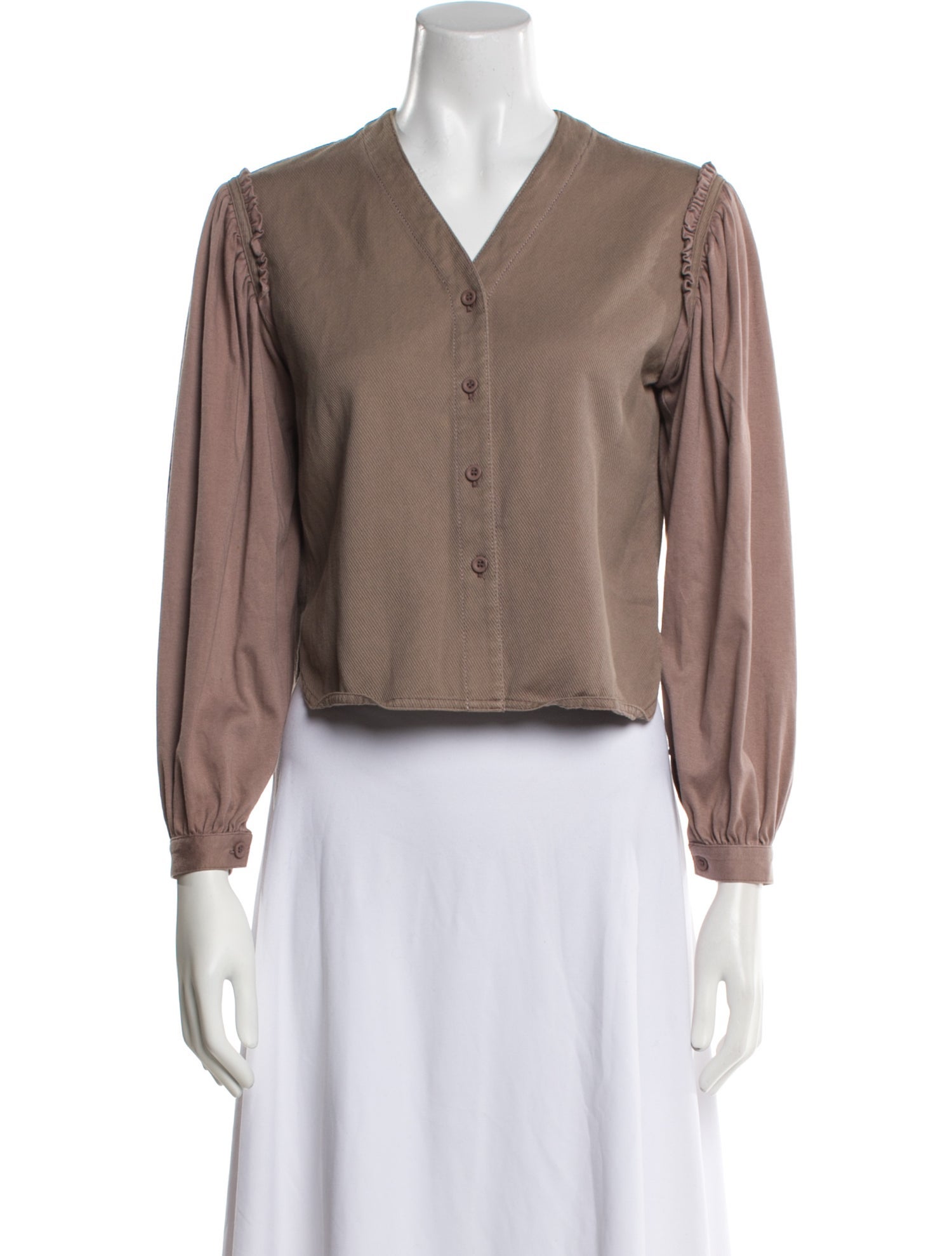 Geoffrey Beene V-Neck Long Sleeve Button-Up Top