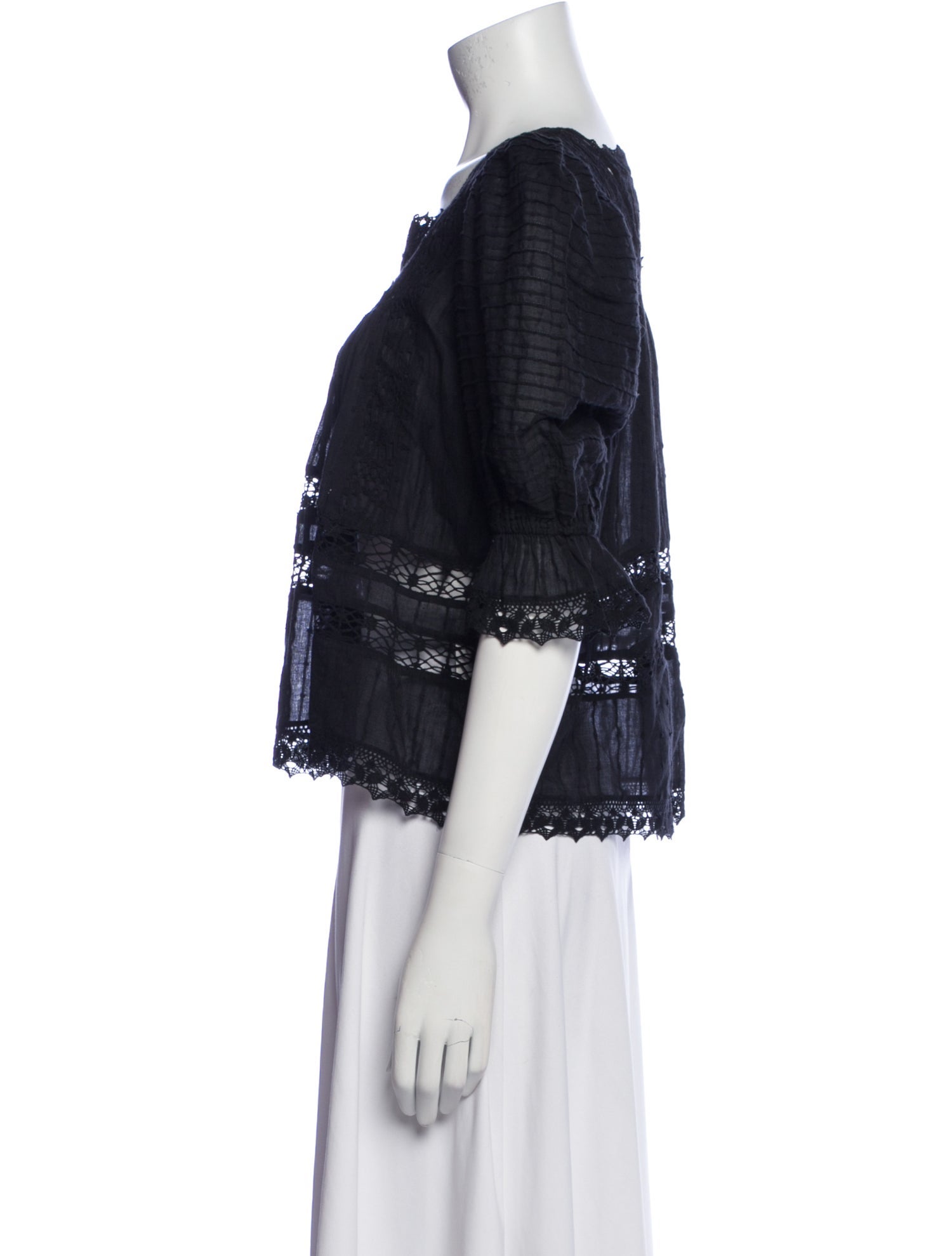 Sea New York Square Neckline Three-Quarter Sleeve Crop Top