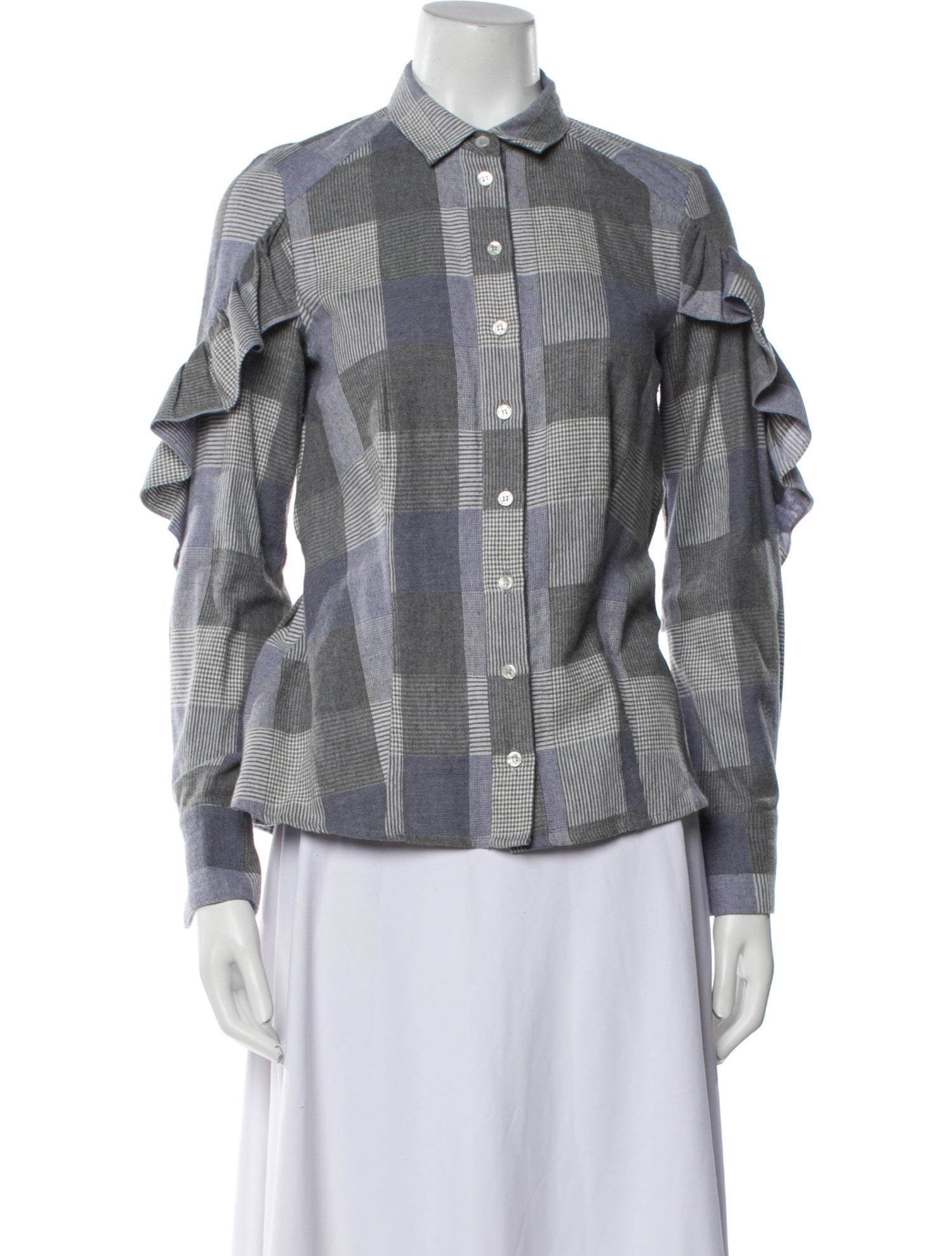 Sea New York Plaid Print Long Sleeve Button-Up Top