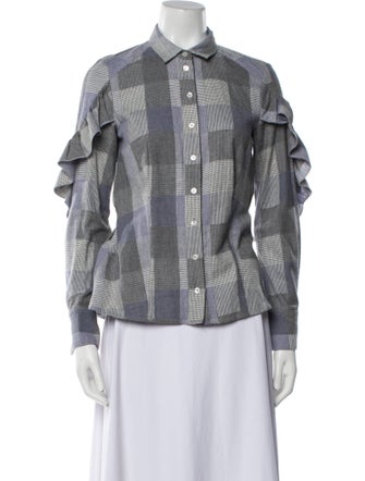 Sea New York Plaid Print Long Sleeve Button-Up Top