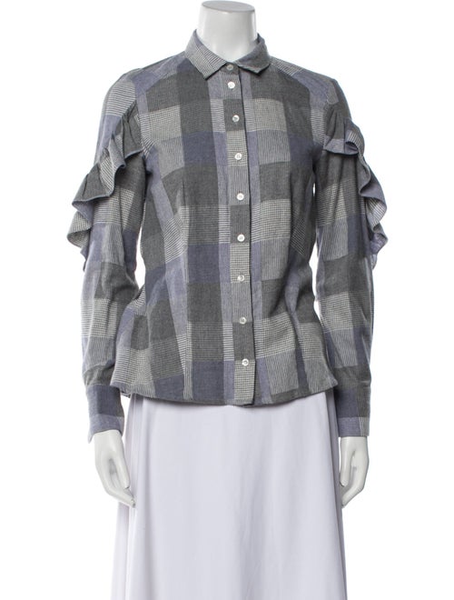 Sea New York Plaid Print Long Sleeve Button-Up Top