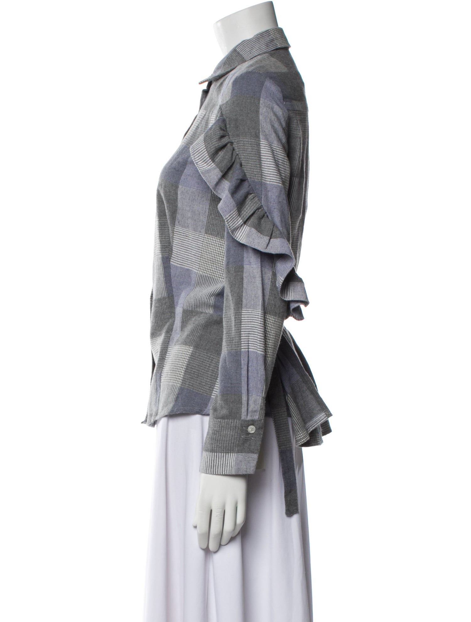 Sea New York Plaid Print Long Sleeve Button-Up Top