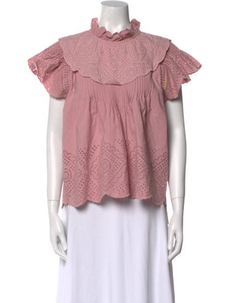 Sea New York Mock Neck Short Sleeve Blouse