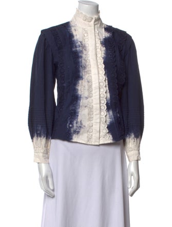 Sea New York Lace Pattern Mock Neck Button-Up Top