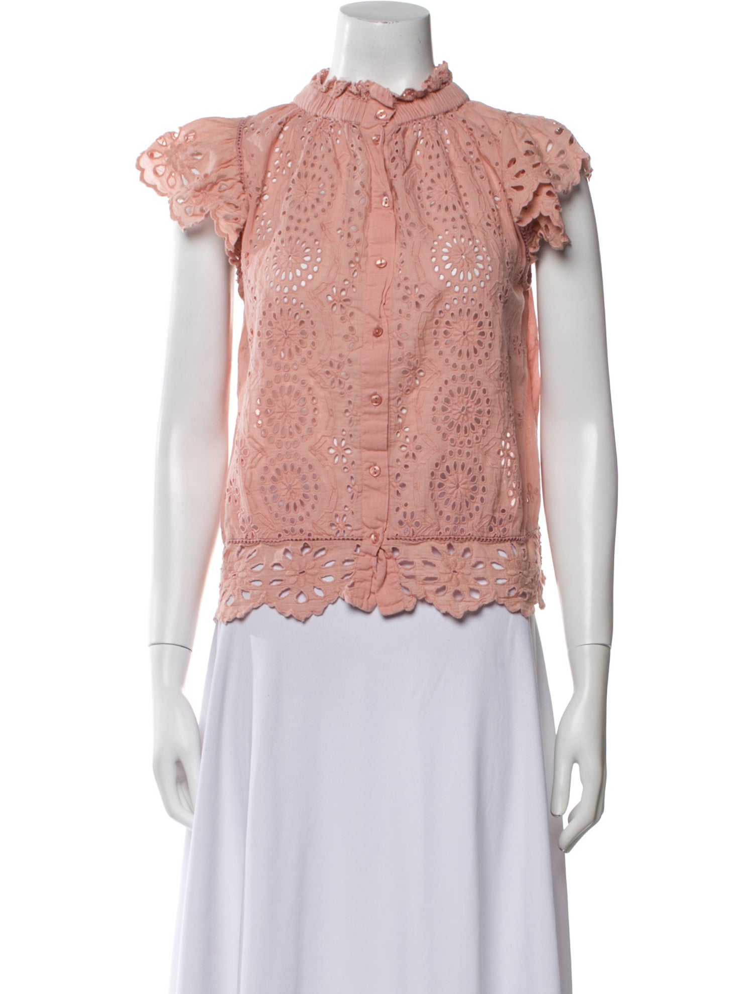 Sea New York Lace Pattern Mock Neck Blouse