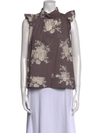 Sea New York Floral Print Mock Neck Blouse