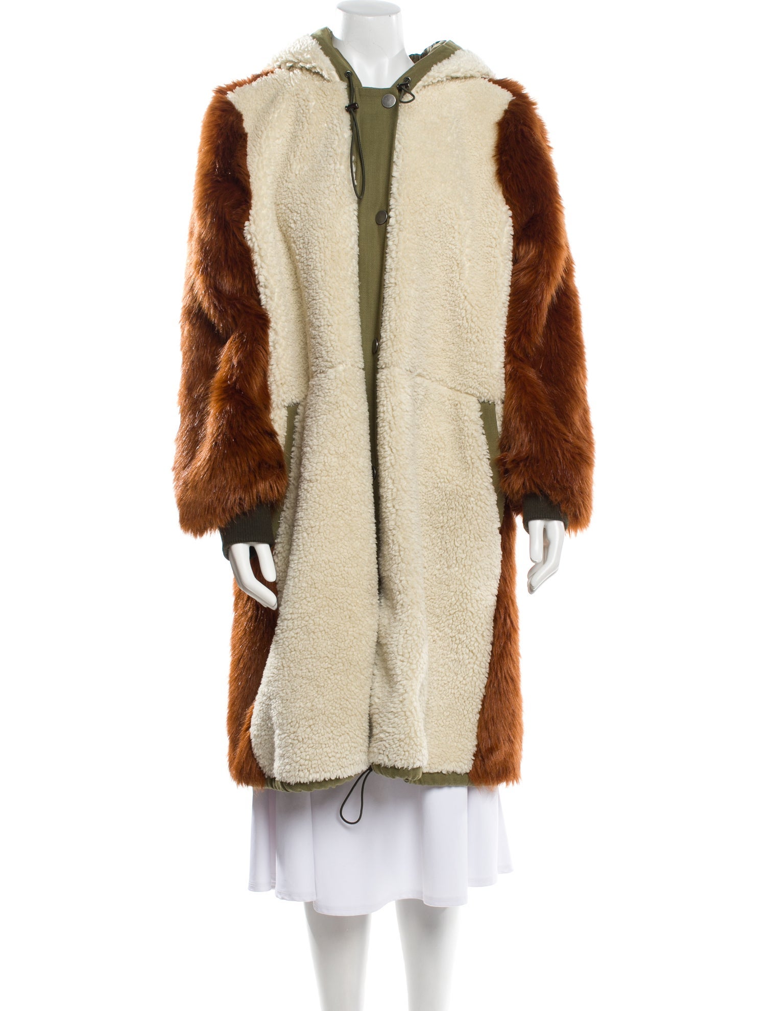 Sea New York Faux Fur Colorblock Pattern Faux Fur Coat