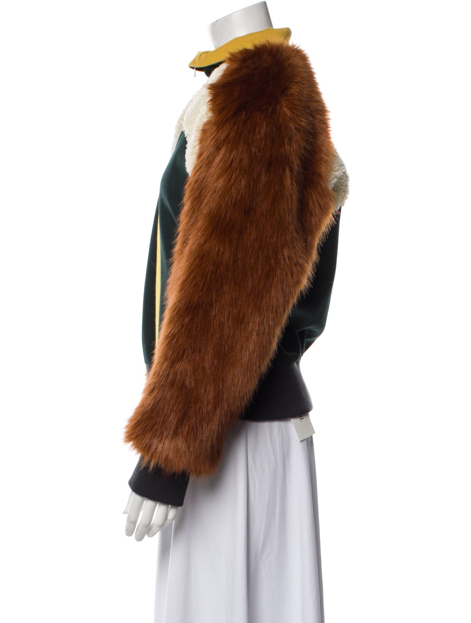 Sea New York Colorblock Pattern Faux Fur Jacket