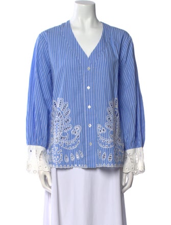 Sea New York Striped V-Neck Button-Up Top