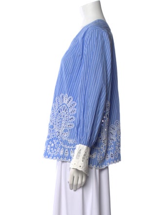 Sea New York Striped V-Neck Button-Up Top