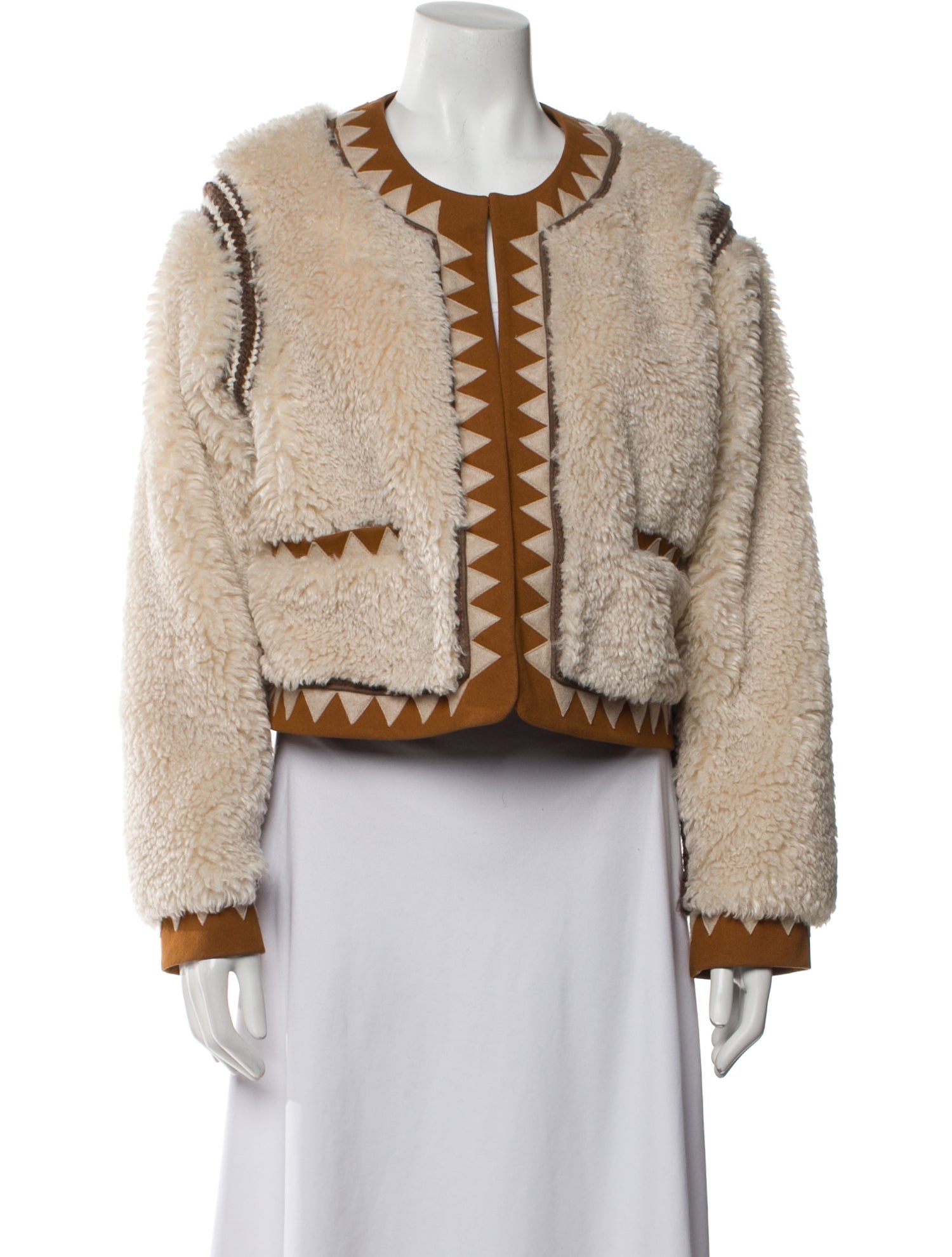 Sea New York Tweed Pattern Faux Fur Jacket