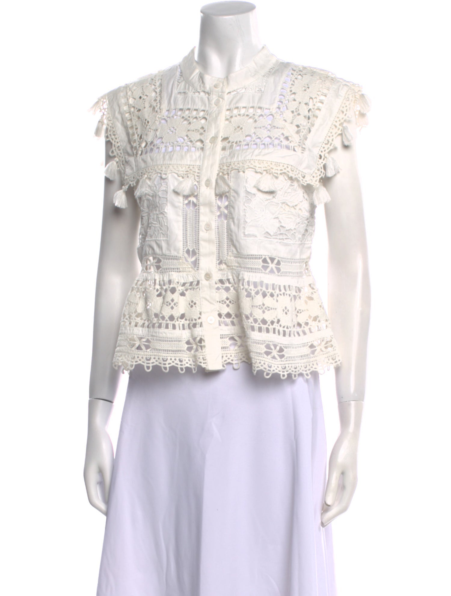 Sea New York Lace Pattern Mock Neck Crop Top