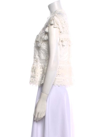 Sea New York Lace Pattern Mock Neck Crop Top