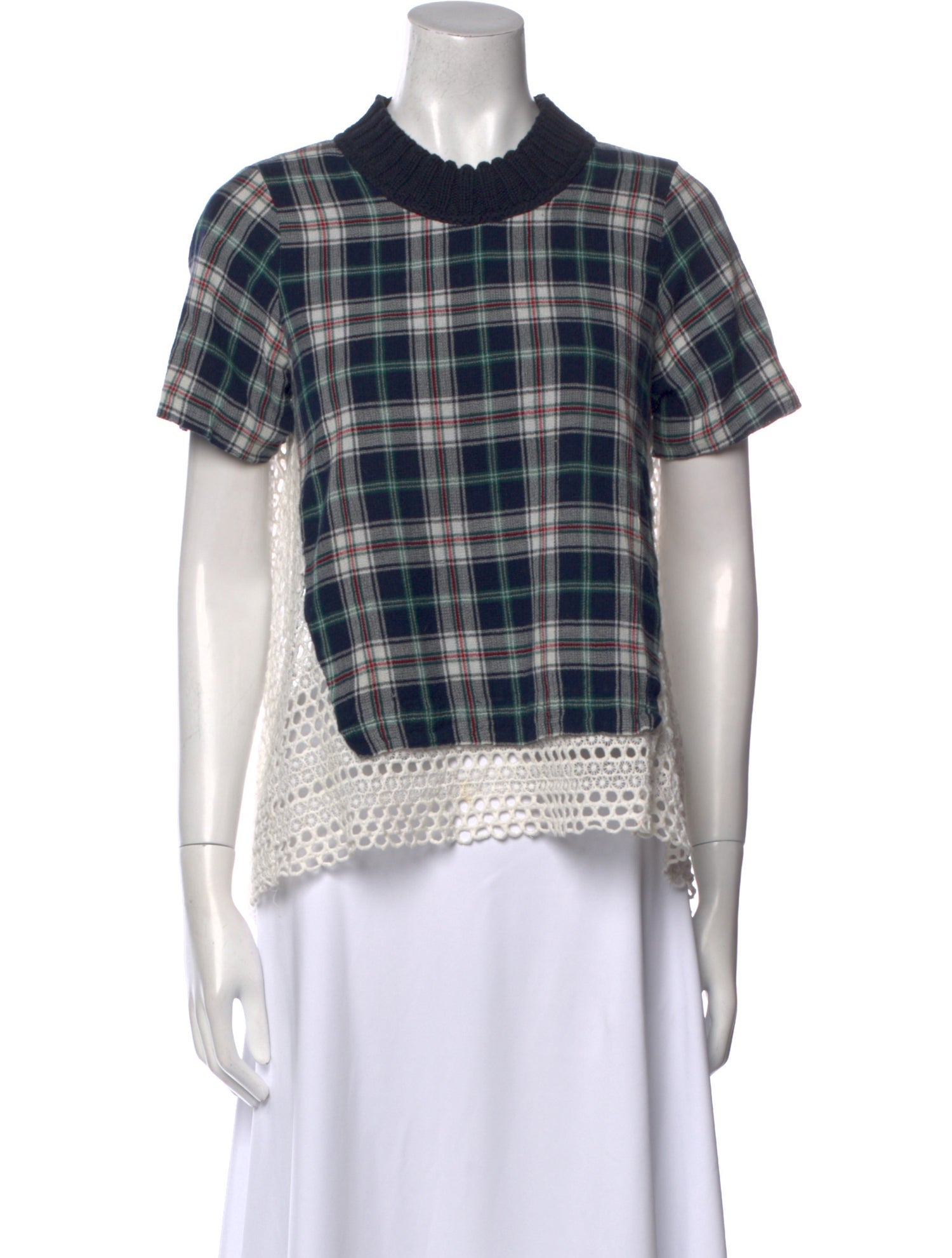 Sea New York Plaid Print Crew Neck Top