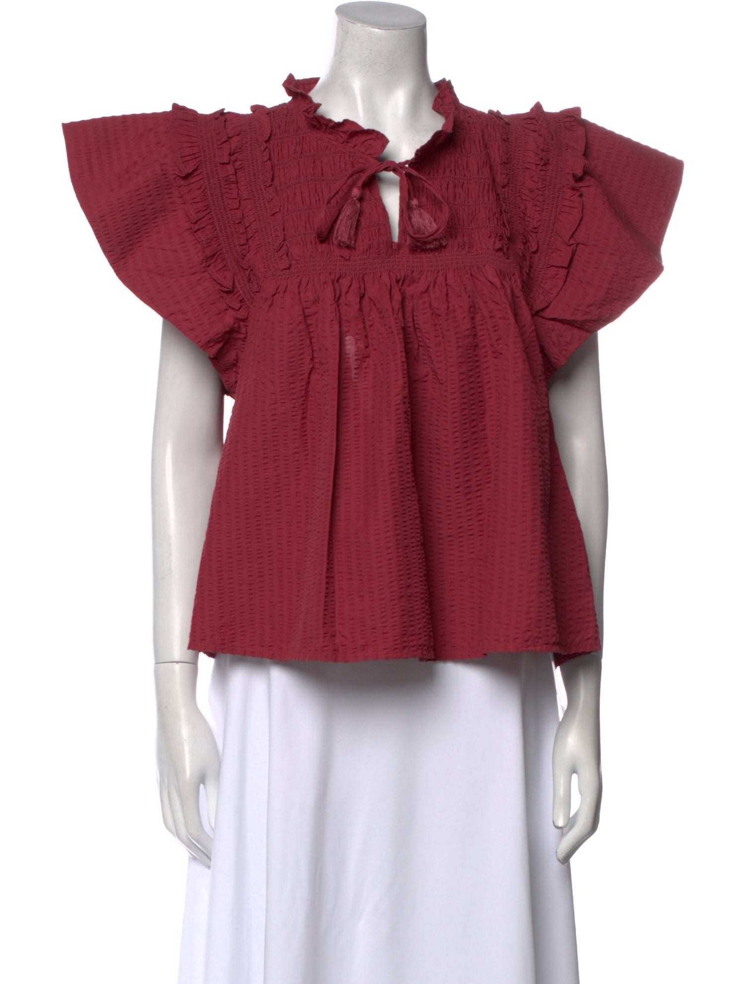 Sea New York Tie Neck Short Sleeve Blouse