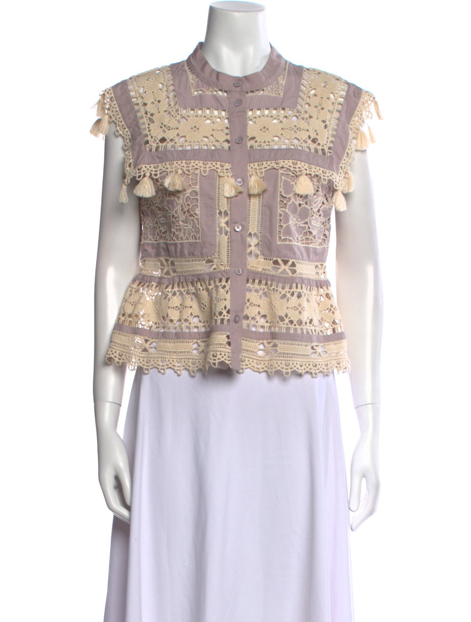 Sea New York Lace Pattern Mock Neck Blouse