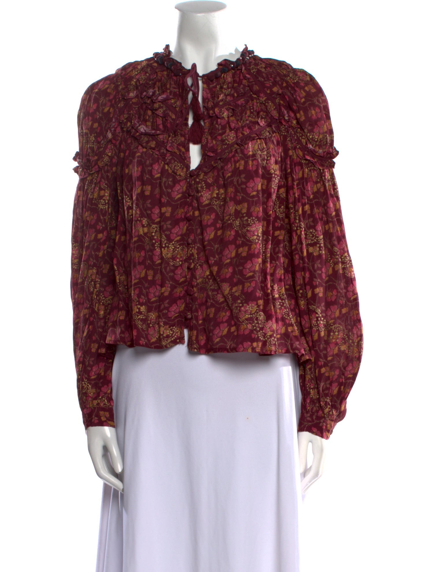 Sea New York Floral Print Tie Neck Blouse