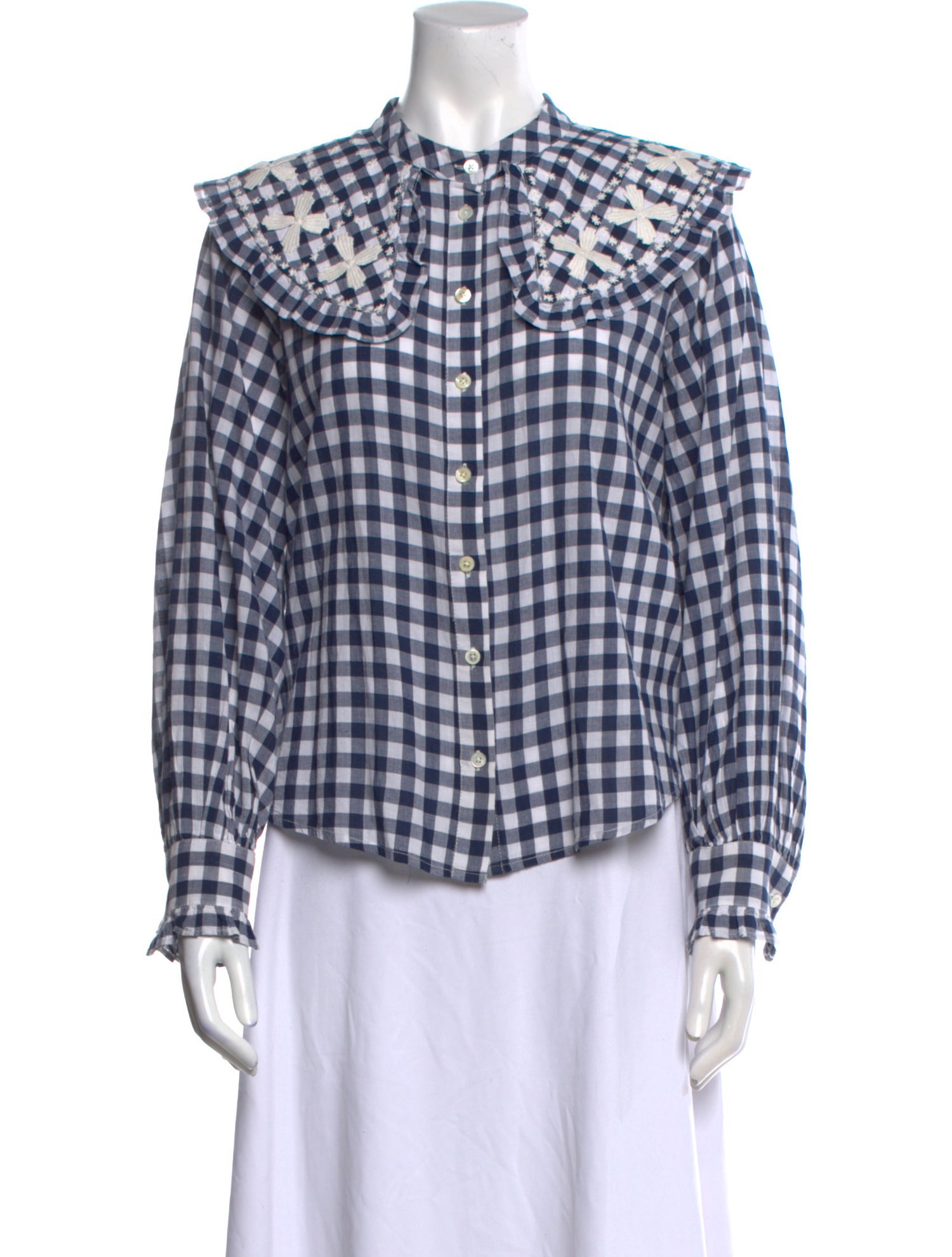 Sea New York Plaid Print Long Sleeve Button-Up Top