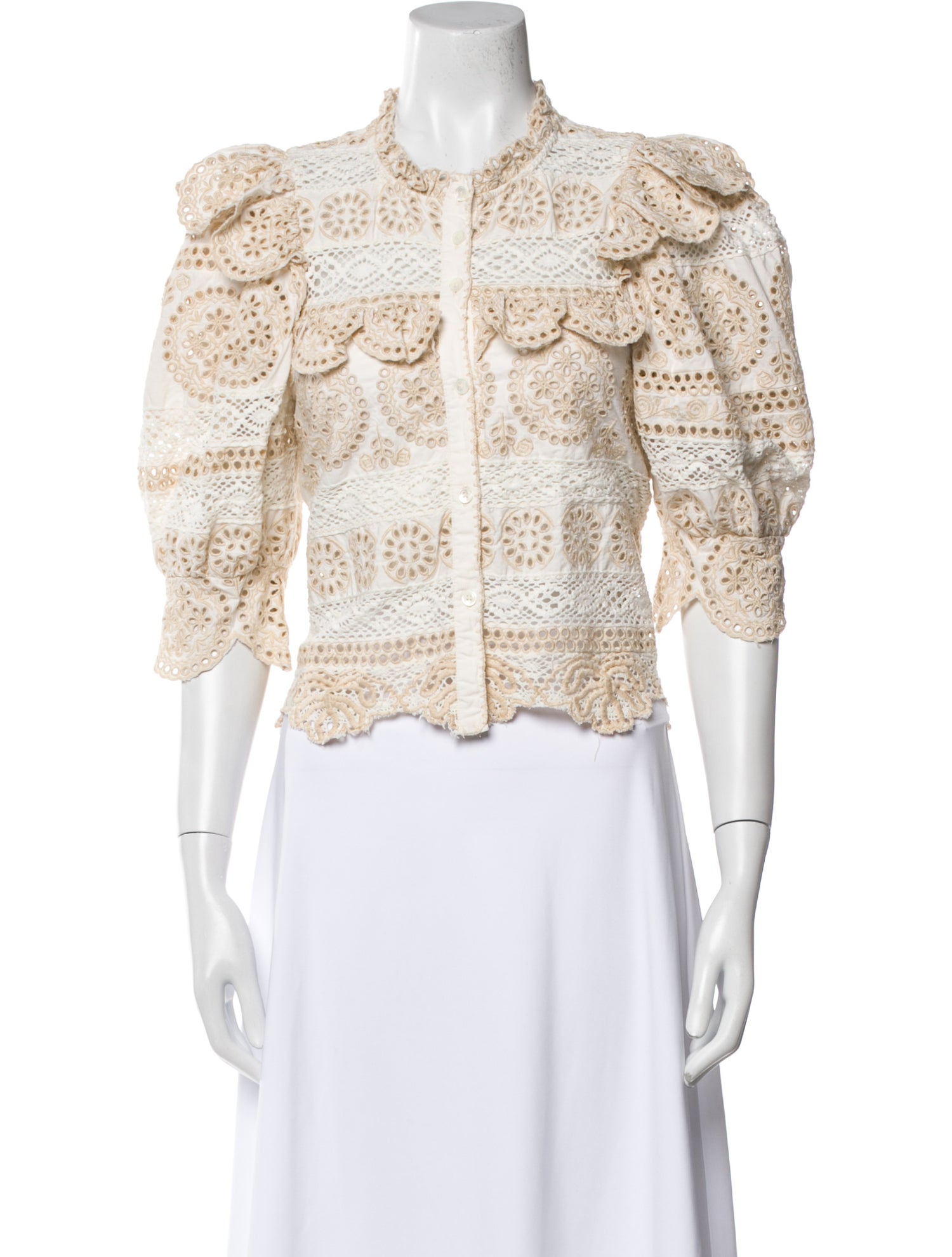 Sea New York Lace Pattern Mock Neck Crop Top