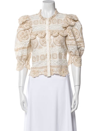 Sea New York Lace Pattern Mock Neck Crop Top