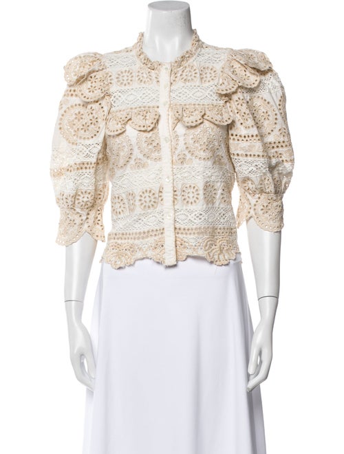 Sea New York Lace Pattern Mock Neck Crop Top