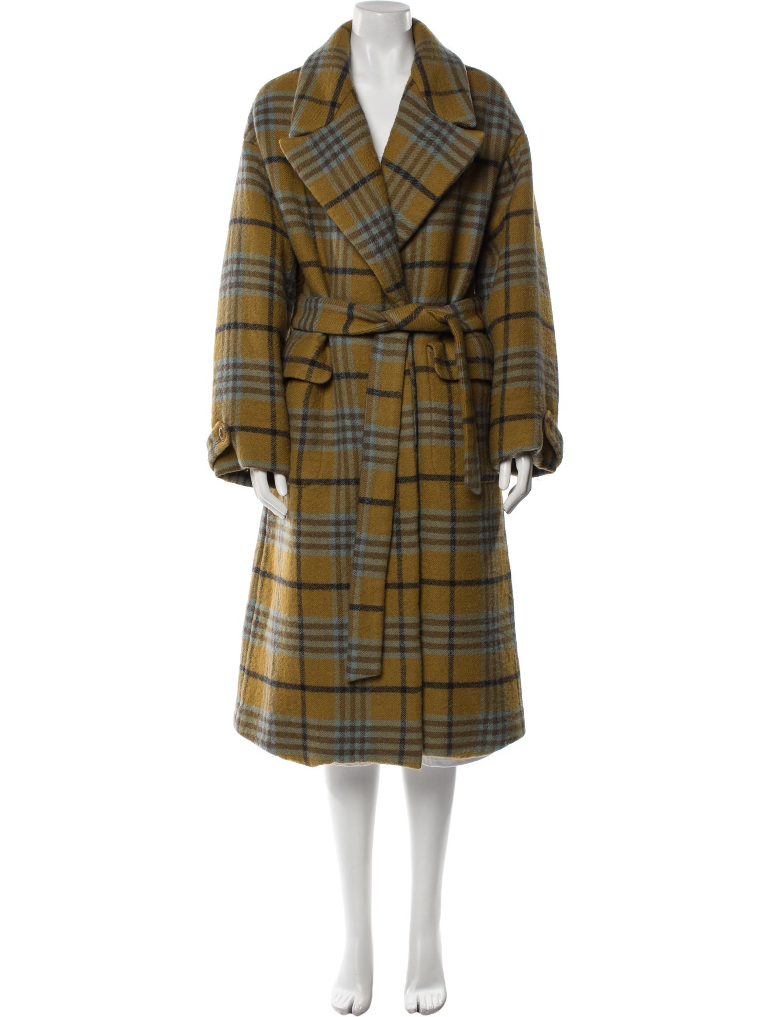 Sea New York Virgin Wool Plaid Print Trench Coat