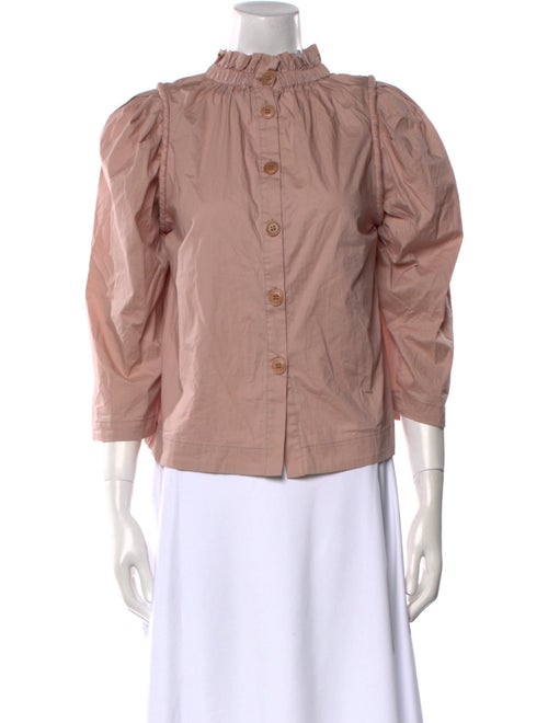 Sea New York Mock Neck Three-Quarter Sleeve Button-Up Top