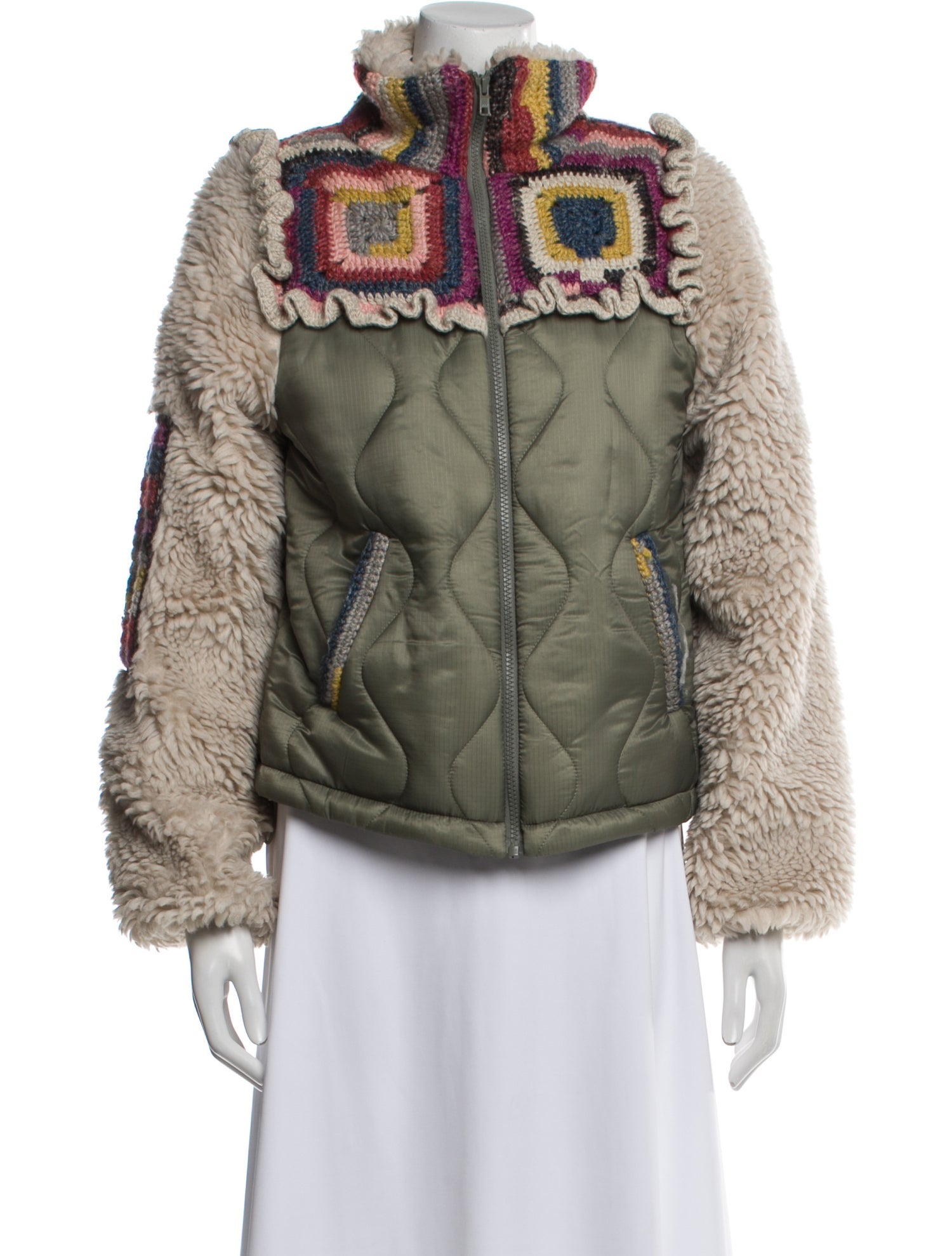 Sea New York Nylon Printed Faux Fur Jacket